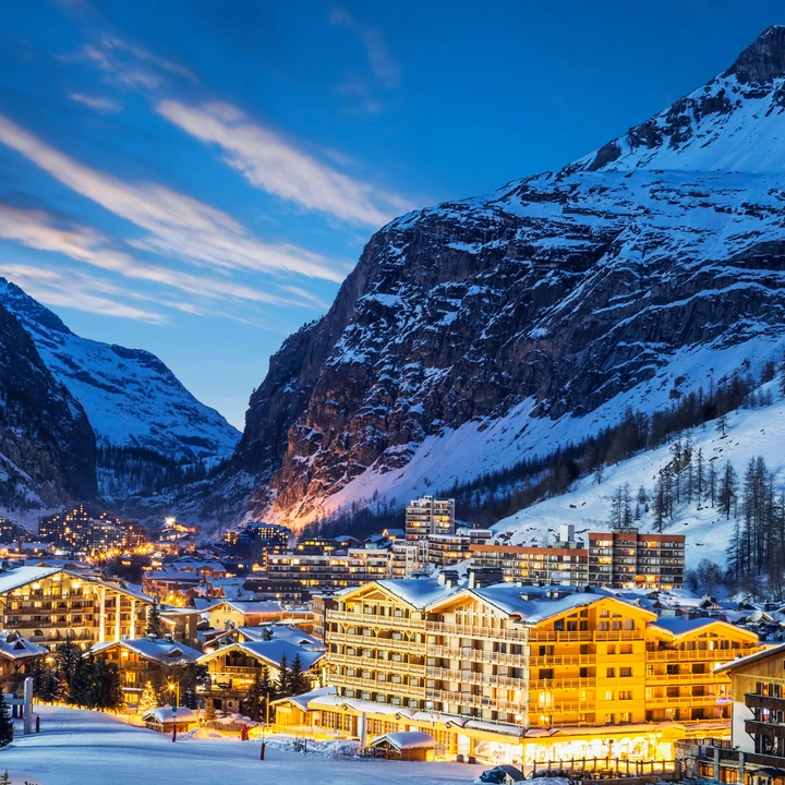 Ski resort with a mountain in the background