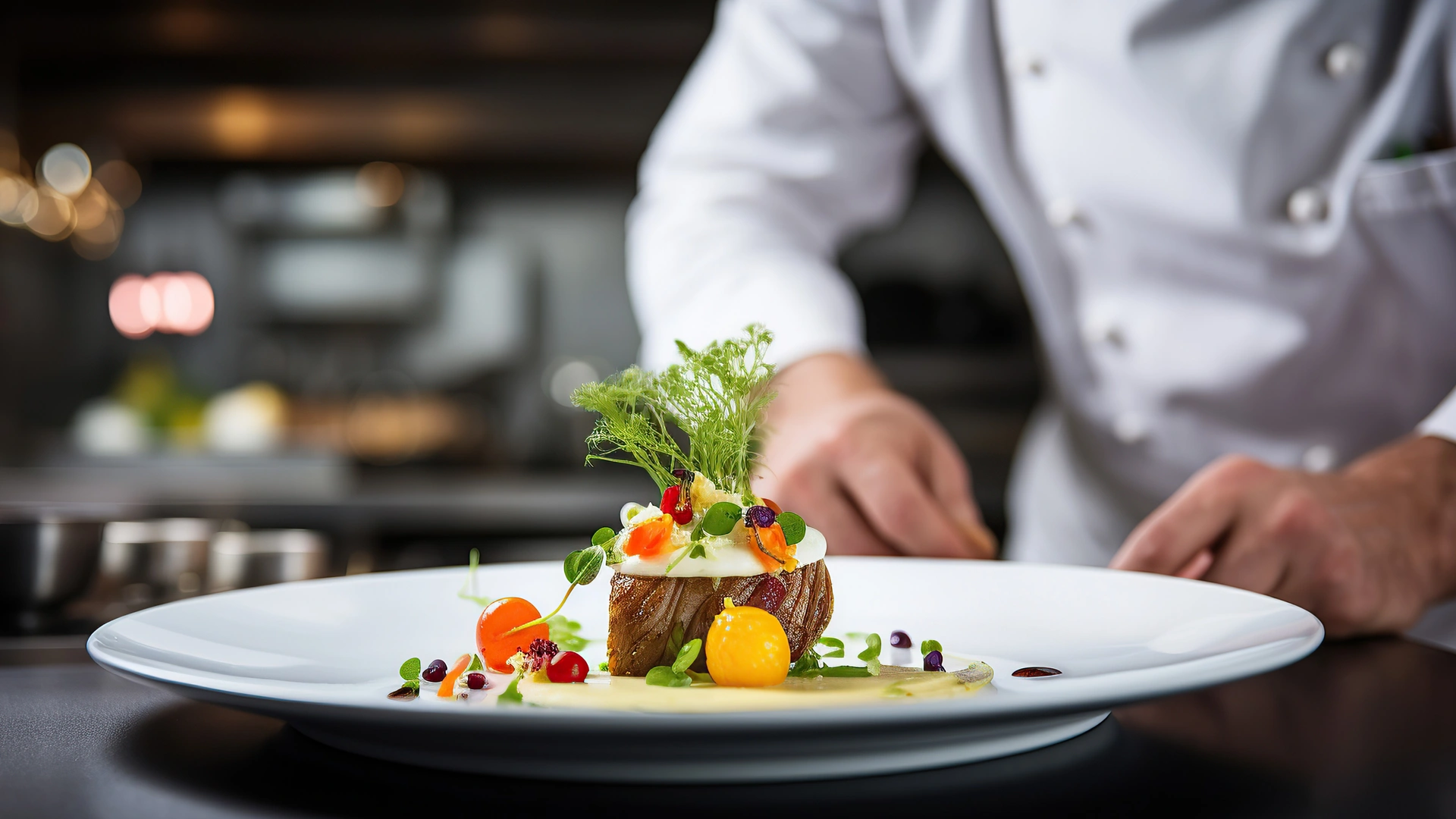 Chef preparing gourmet meal in chalet kitchen